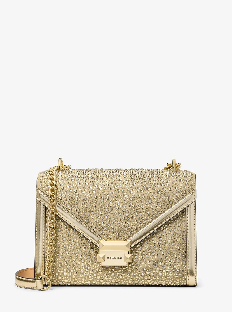 Whitney Medium Embellished Metallic Shoulder Bag in PALE GOLD | Michael Kors