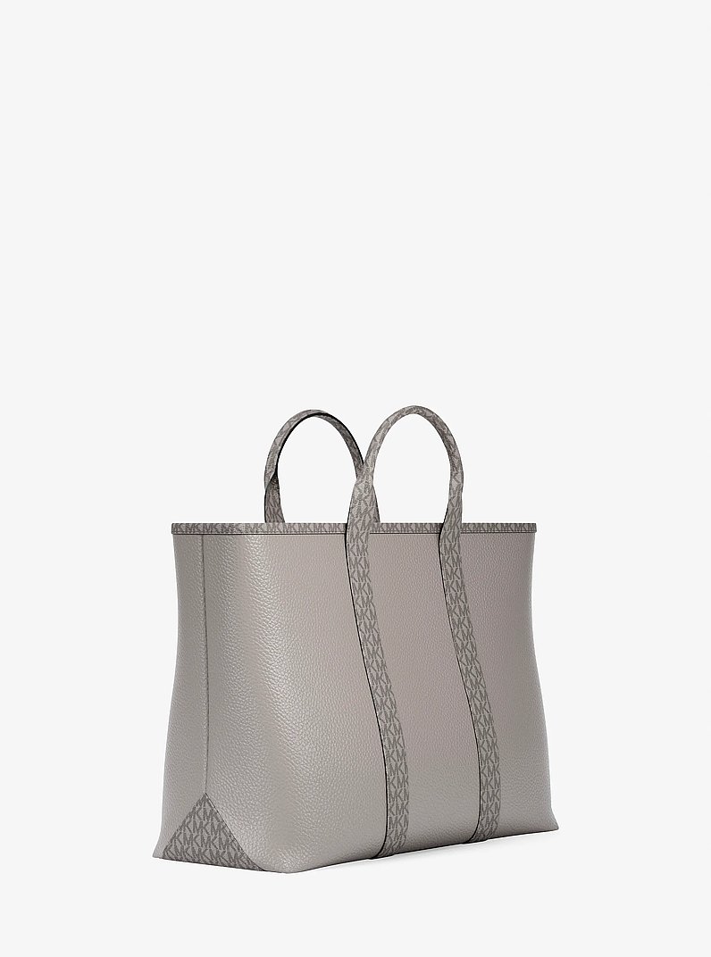 Cooper Medium Pebbled Leather and Signature Logo Tote Bag in PEARL GREY | Michael Kors