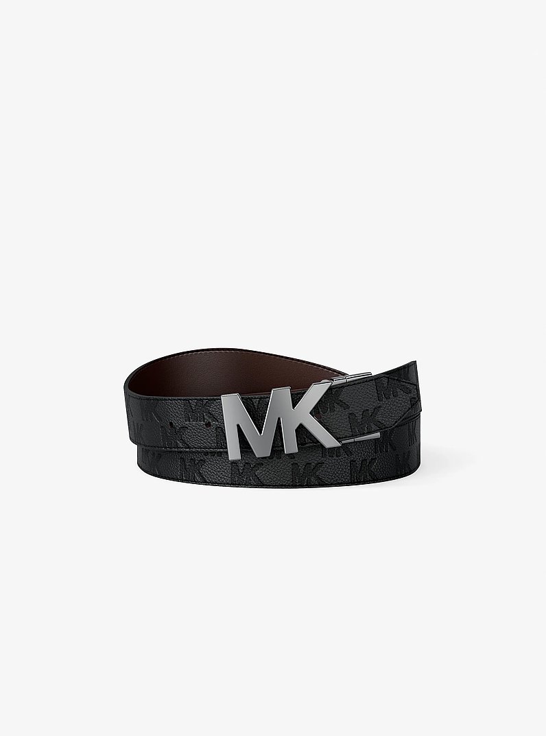 Reversible Logo Embossed Leather Buckle Belt in BLK/BROWN | Michael Kors