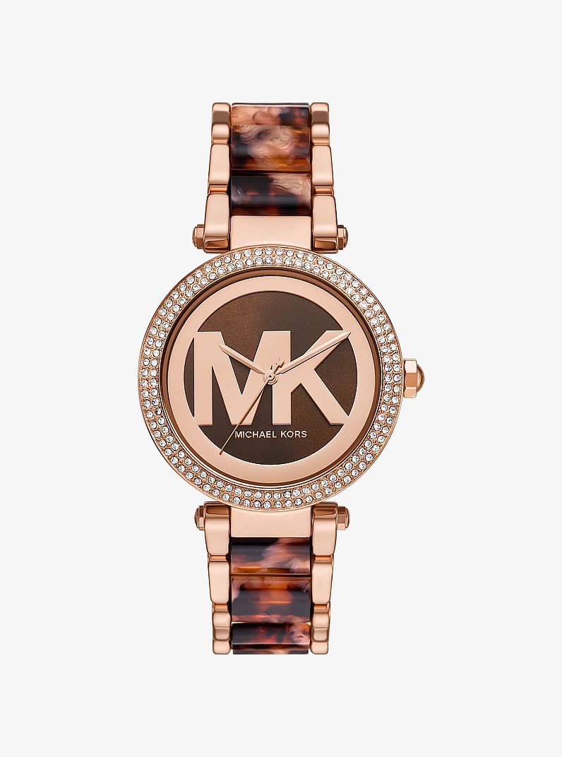 Parker Pav&eacute; Rose Gold-Tone and Acetate Watch in OXBLOOD | Michael Kors