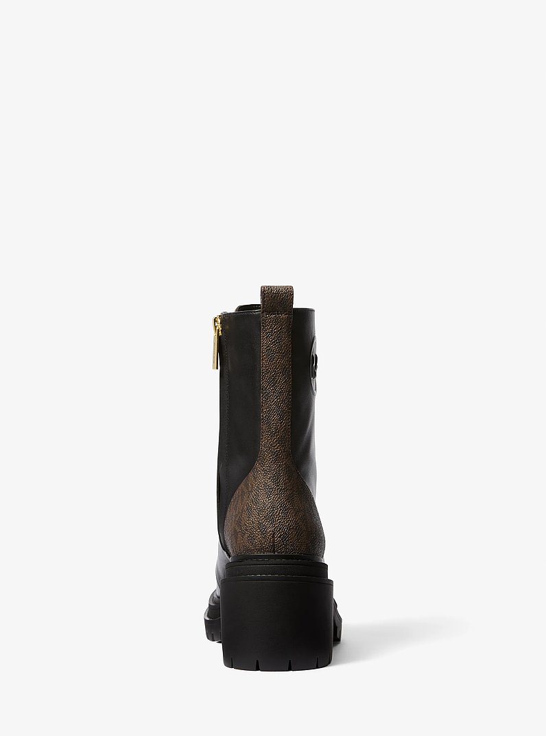 Hanley Leather and Signature Logo Trim Boot in BLK/BROWN | Michael Kors