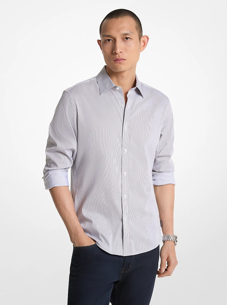 Slim-Fit Stretch Cotton Blend Shirt in CONCRETE | Michael Kors