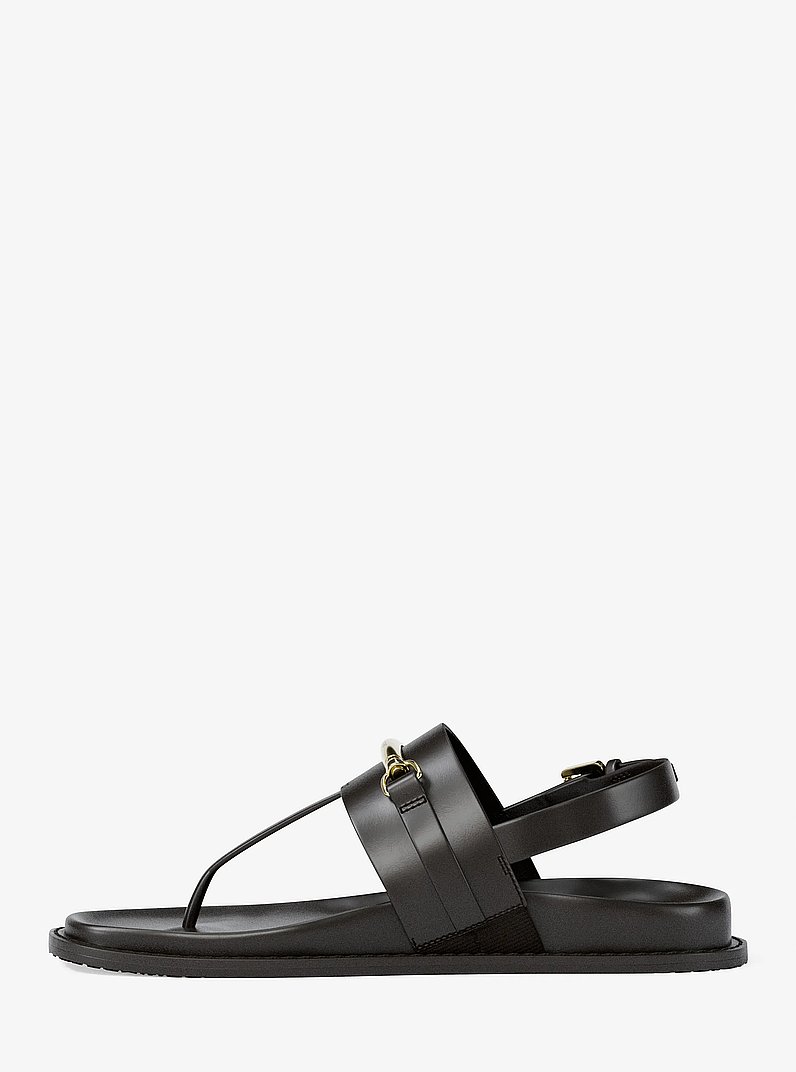 Carson Leather T-Strap Sandal in BLACK | Michael Kors