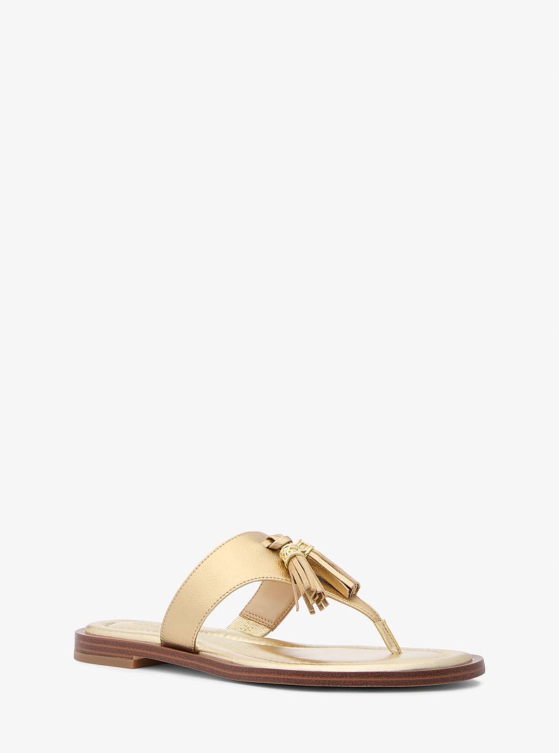 Kiernan Metallic Leather Sandal in PALE GOLD | Michael Kors