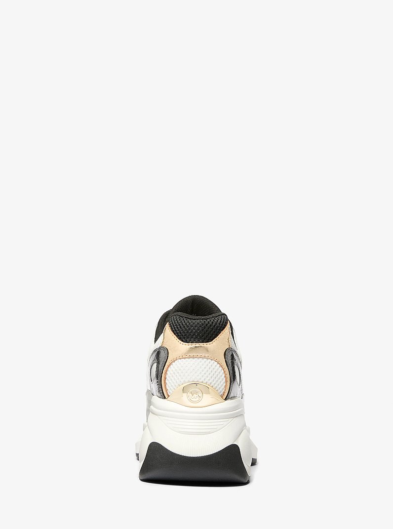 Zuma Color-Block Crackled Leather and Mesh Trainer