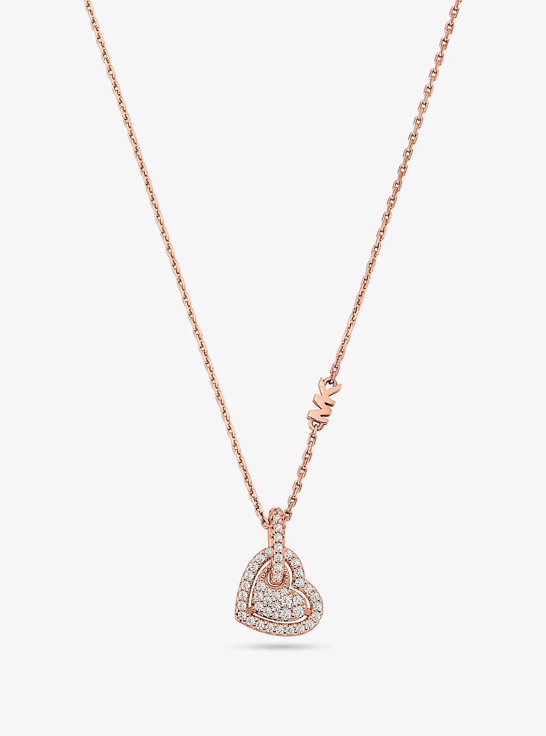 Precious Metal-Plated Sterling Silver Pav&eacute; Heart Necklace in ROSE GOLD | Michael Kors