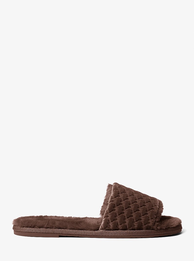 Alexis Logo Debossed Velvet Slide Sandal in NUTMEG | Michael Kors