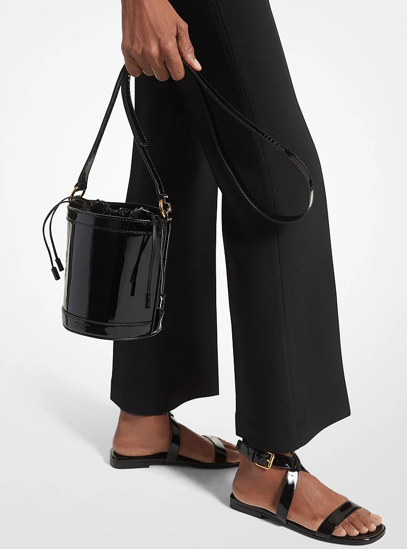 Audrey Medium Patent Leather Bucket Bag in BLACK | Michael Kors