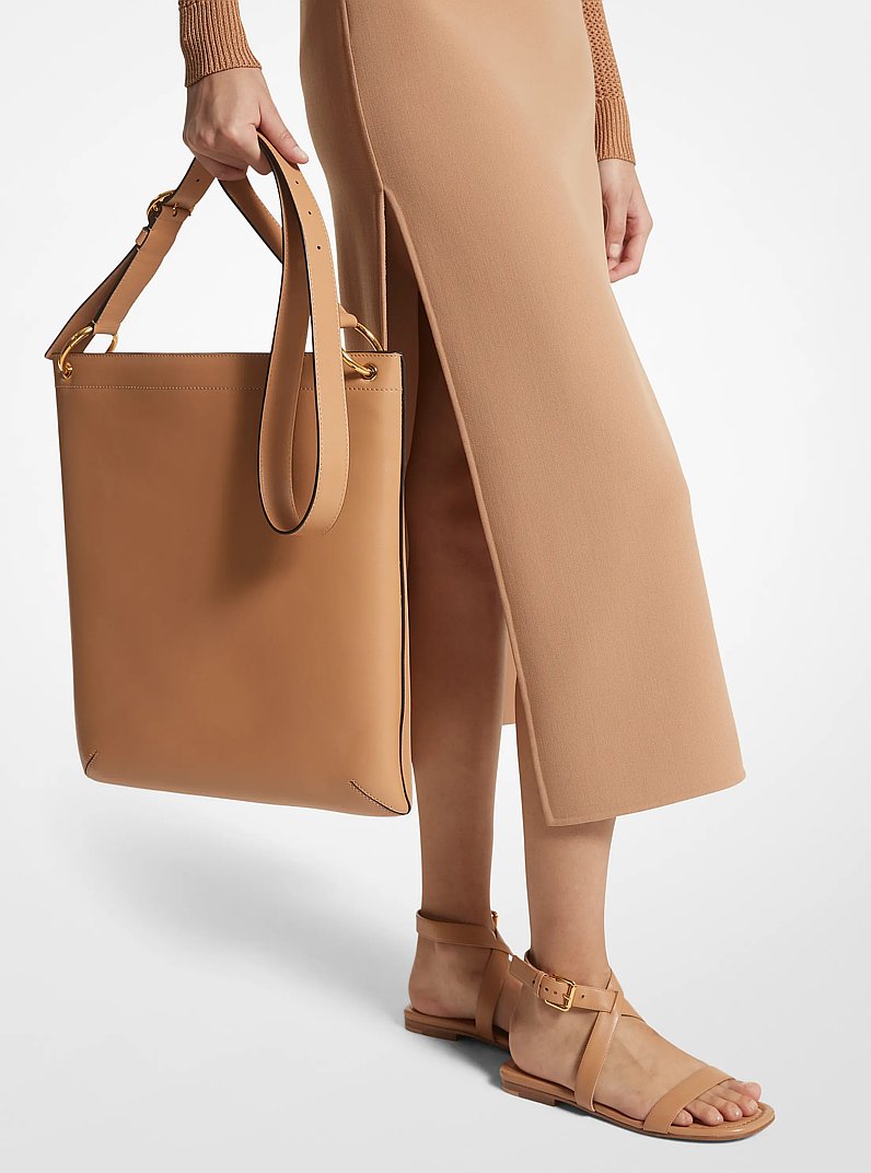 Tate Large Leather Messenger Bag in SUNTAN | Michael Kors