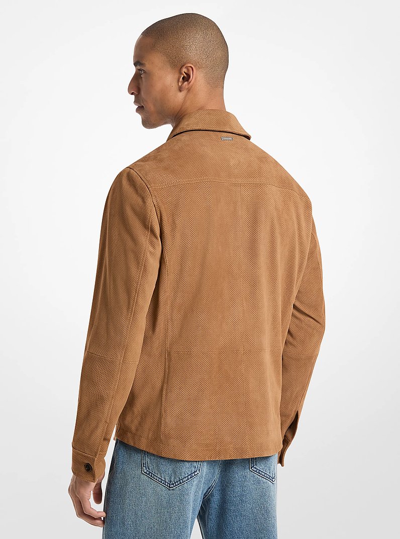Perforated Suede Shirt Jacket in DARK CAMEL | Michael Kors