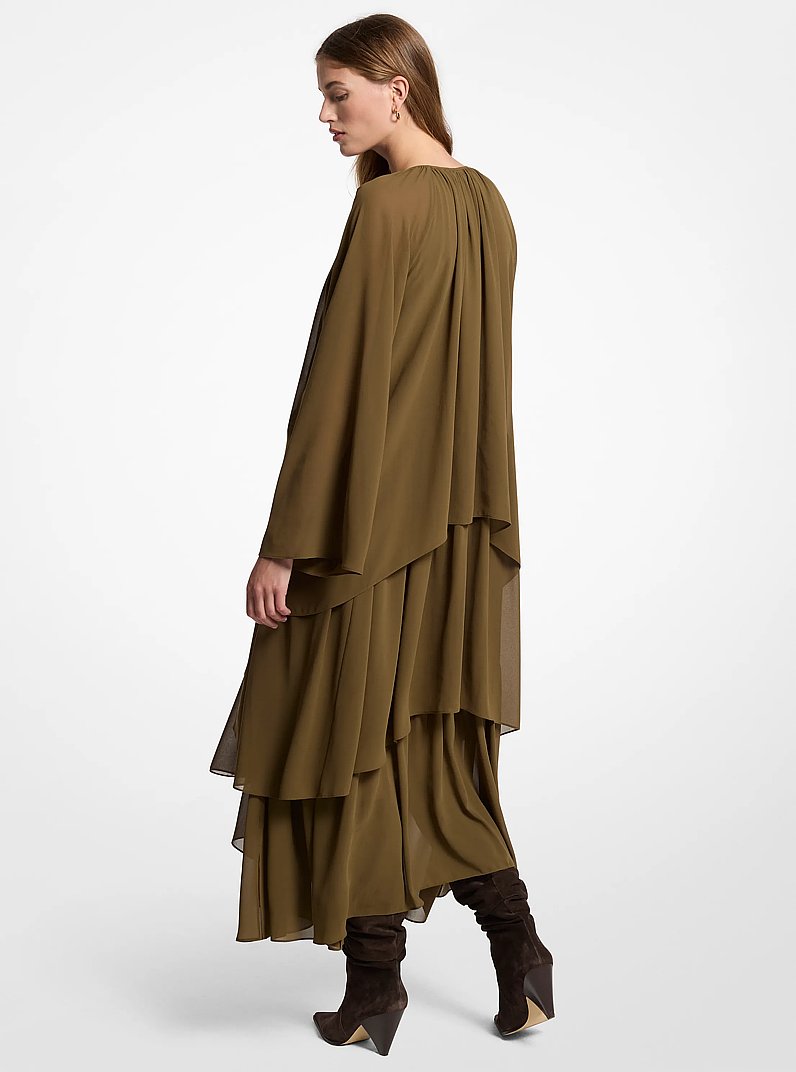 Ruffled Georgette High-Low Maxi Dress in DUFFLE | Michael Kors