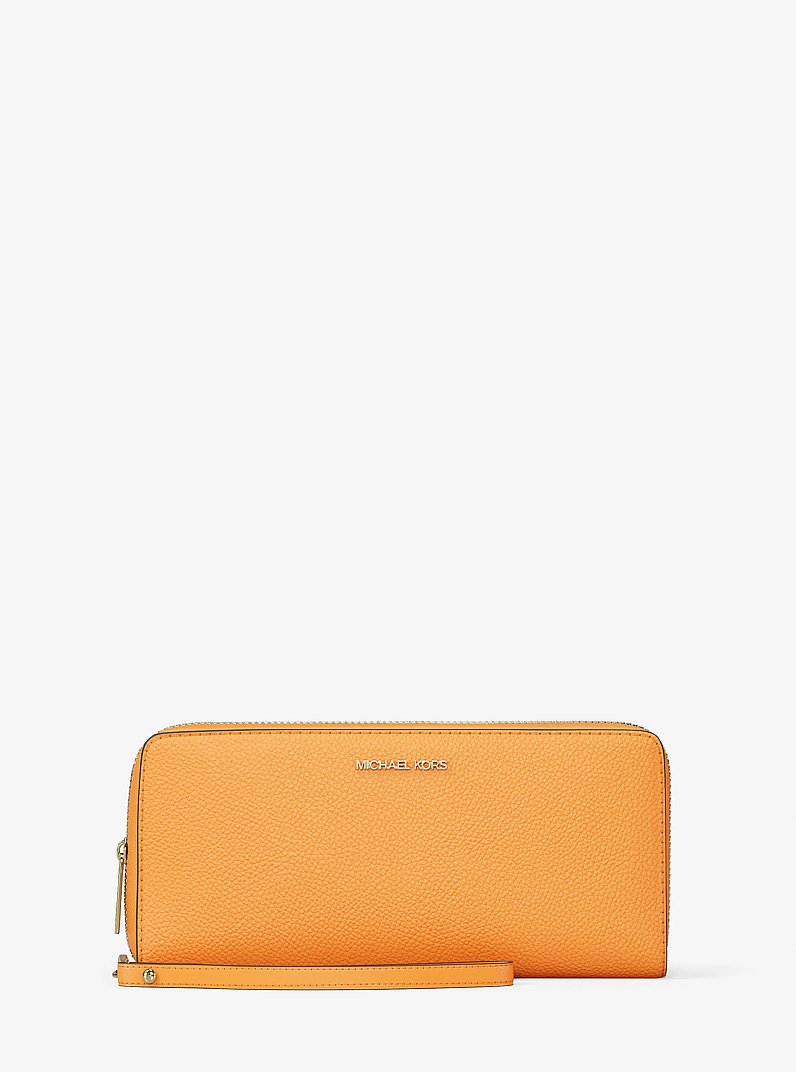Jet Set Travel Large Pebbled Leather Wristlet in POP ORANGE | Michael Kors