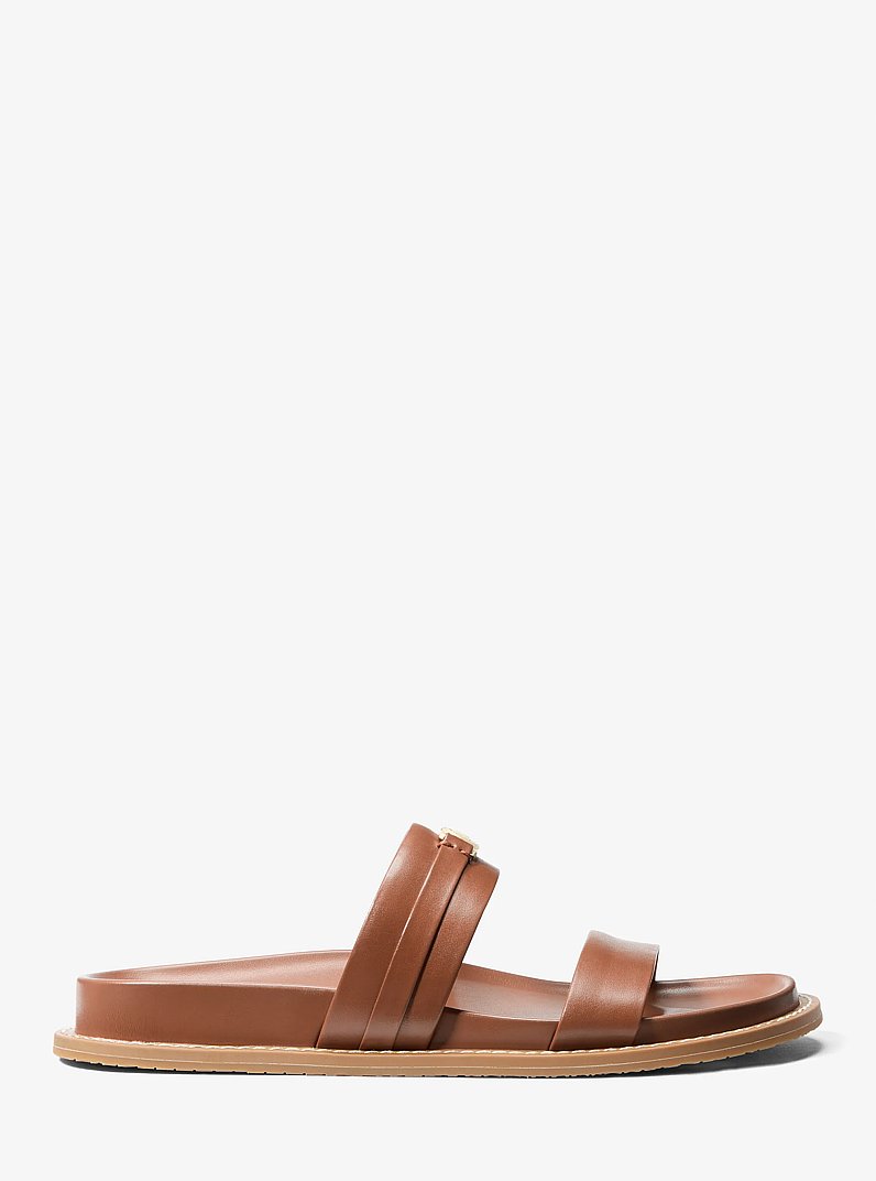 Mandy Leather Flat Sandal in LUGGAGE | Michael Kors