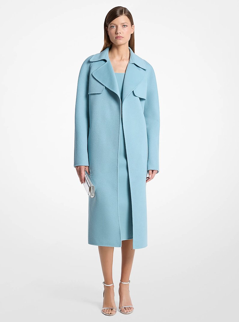 SHAREEF W-FACE MIDDLE COAT ターコイズブルー Jennifer Double Faced Wool Trench Coat in SEAGLASS - Sale