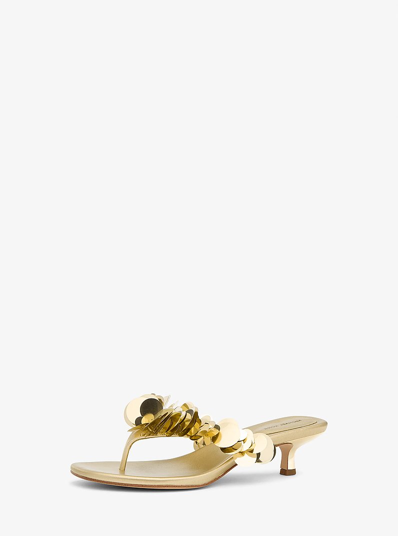 Loretta Sequin Embellished Metallic Sandal in PALE GOLD | Michael Kors