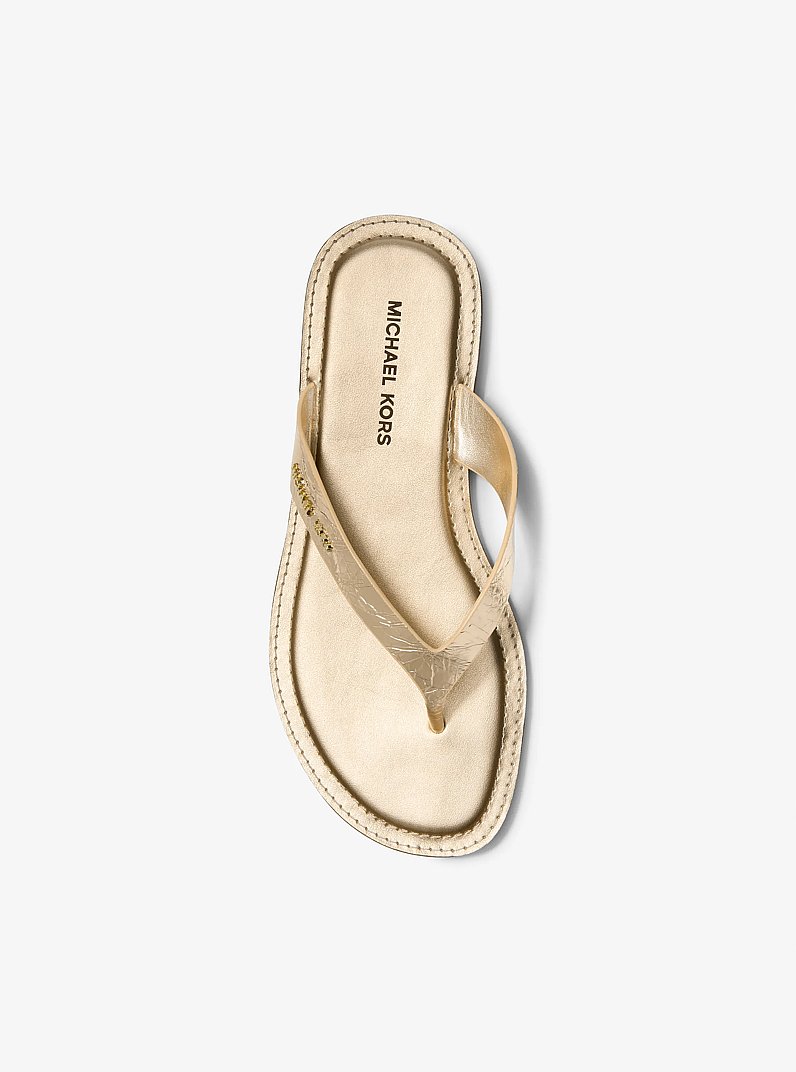 Koko Metallic Crackled Leather Flip Flop in PALE GOLD | Michael Kors