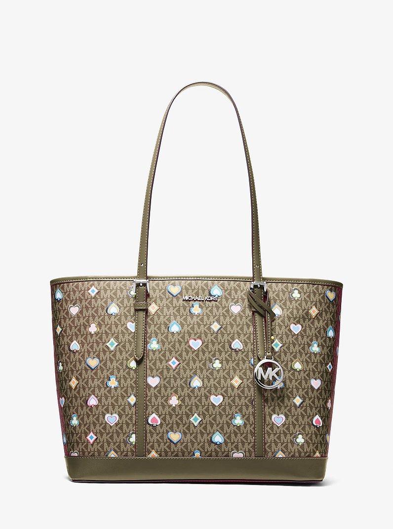 Jet Set Large Printed Signature Logo Tote Bag in OLIVE | Michael Kors
