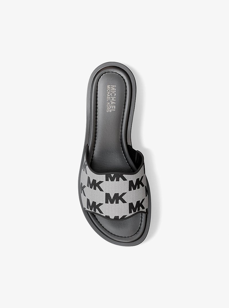 Hannah Logo Jacquard Slide Sandal in BLACK | Michael Kors