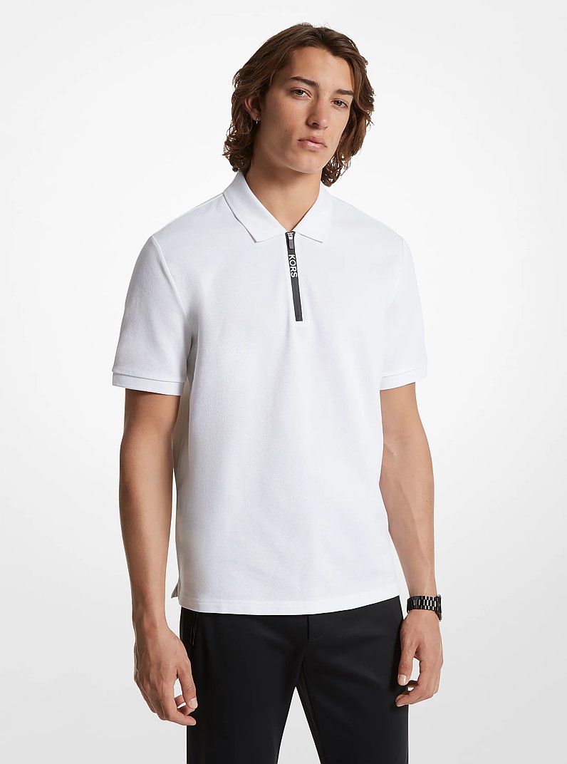 Cotton Half-Zip Polo Shirt in WHITE | Michael Kors