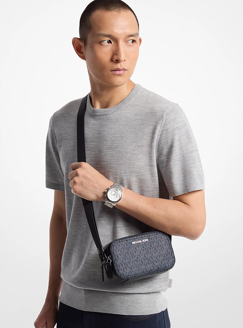 Cooper Signature Logo Camera Bag in ADMRL/PLBLUE | Michael Kors