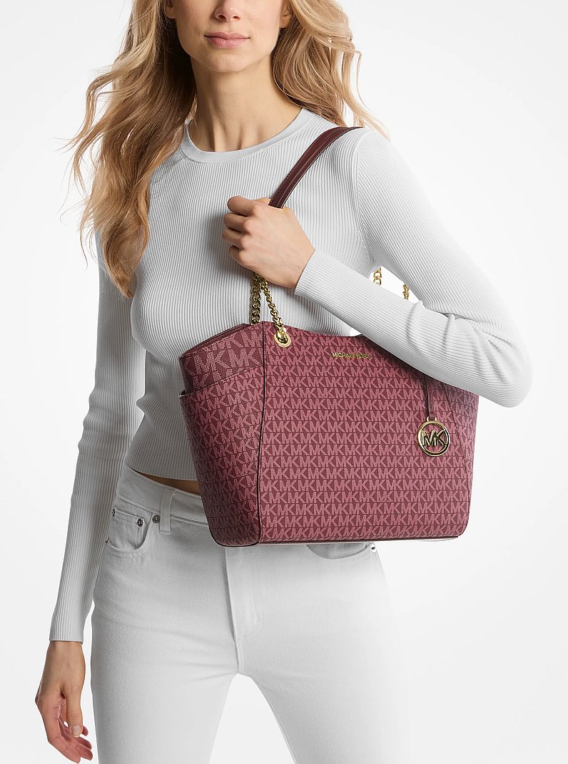 Jet Set Large Signature Logo Shoulder Bag in OXBLOOD | Michael Kors