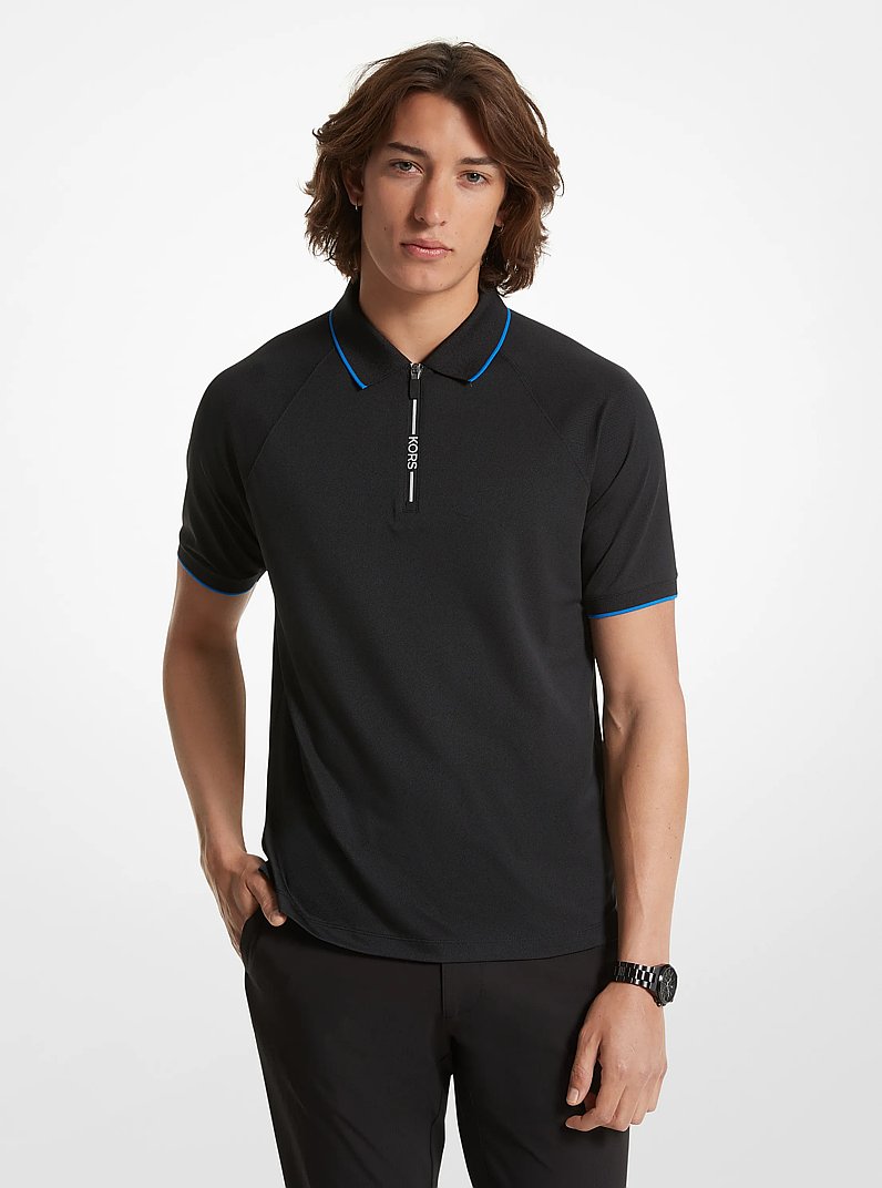 Stretch Knit Half-Zip Polo Shirt in BLACK | Michael Kors