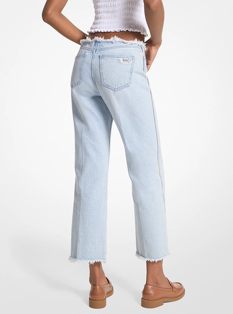 Frayed Denim Cropped Jeans in BLUE HAZE WASH | Michael Kors