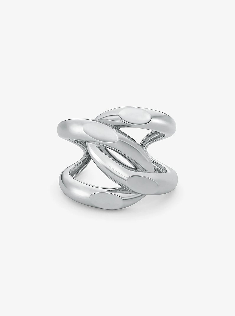 Oversized Precious Metal-Plated Brass Curb-Link Cuff in SILVER | Michael Kors