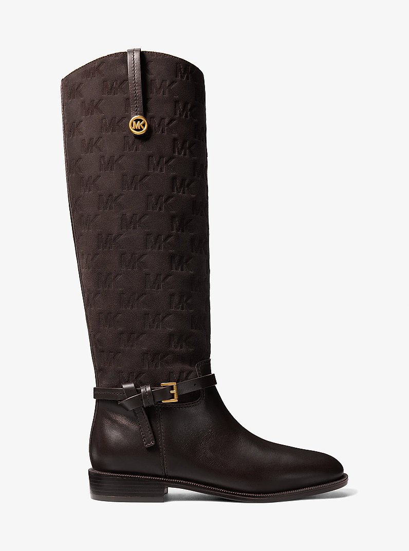 Beverly Quited Suede and Leather Riding Boot in CHOCOLATE | Michael Kors
