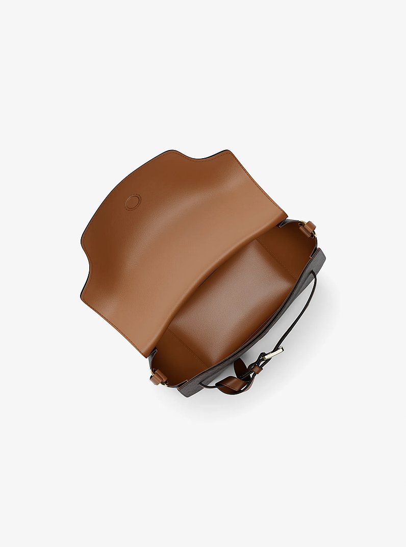 Emilia Small Signature Logo Saddle Crossbody Bag in BRN/ACORN | Michael Kors