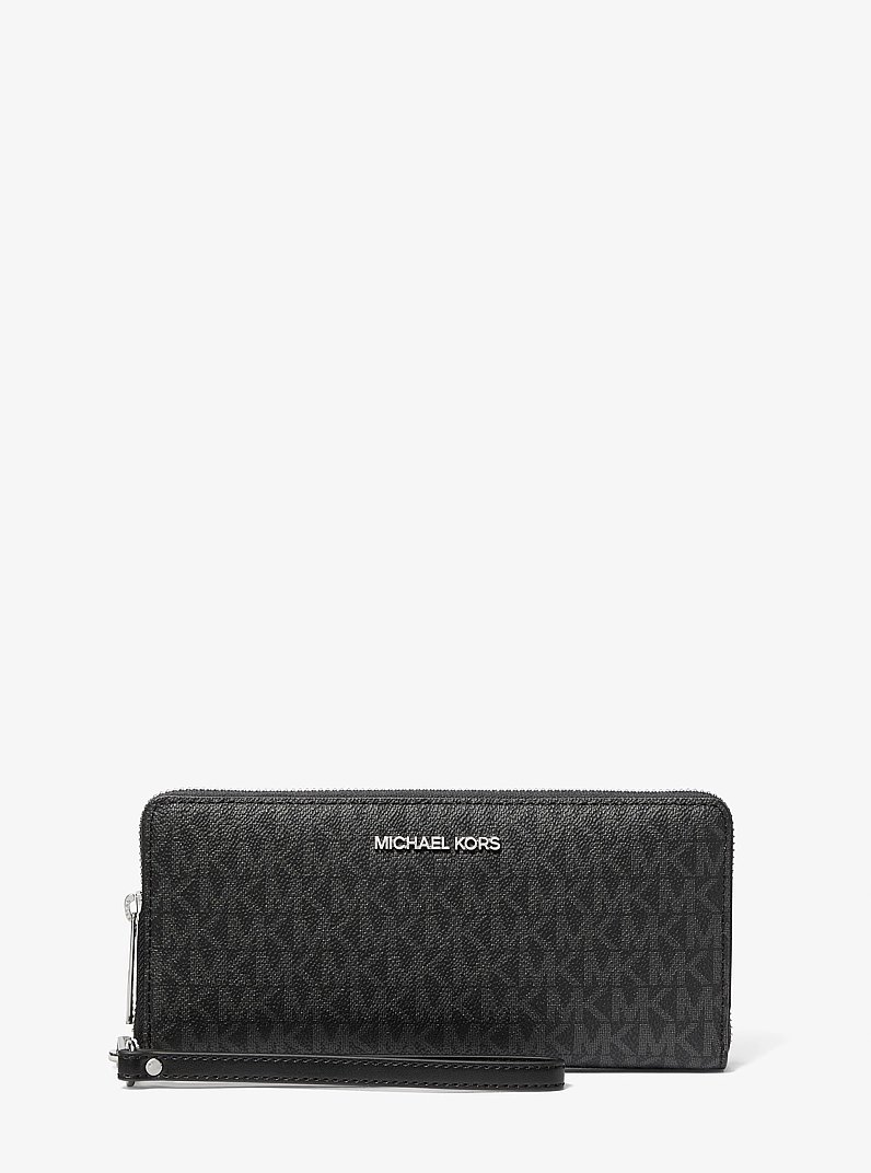 Jet Set Travel Large Signature Logo Continental Wallet in BLACK | Michael Kors