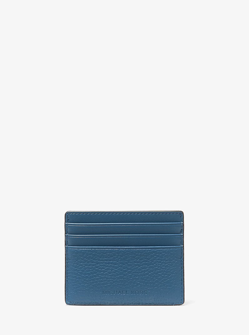 Hudson Embossed Pebbled Leather Tall Card Case in DK CHAMBRAY | Michael Kors