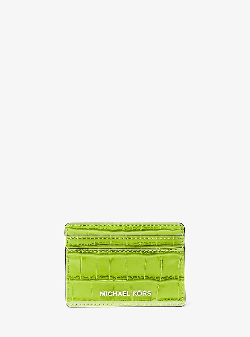 Porta carte di credito Jet&nbsp;Set piccolo in pelle stampa coccodrillo in PERA | Michael Kors