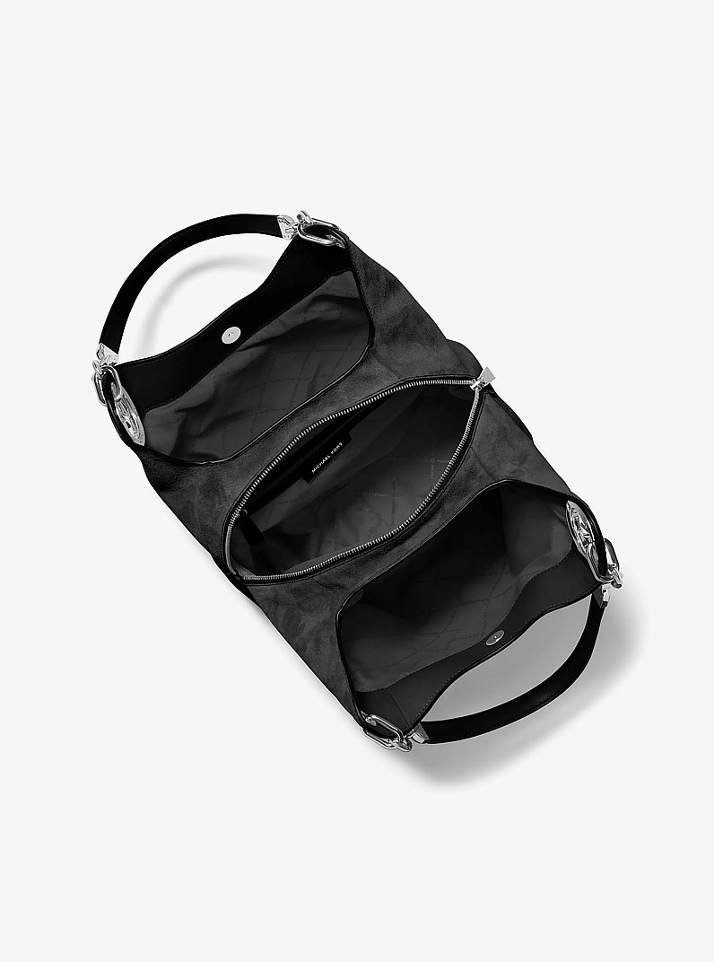 Lillie Large Suede Shoulder Bag in BLACK | Michael Kors