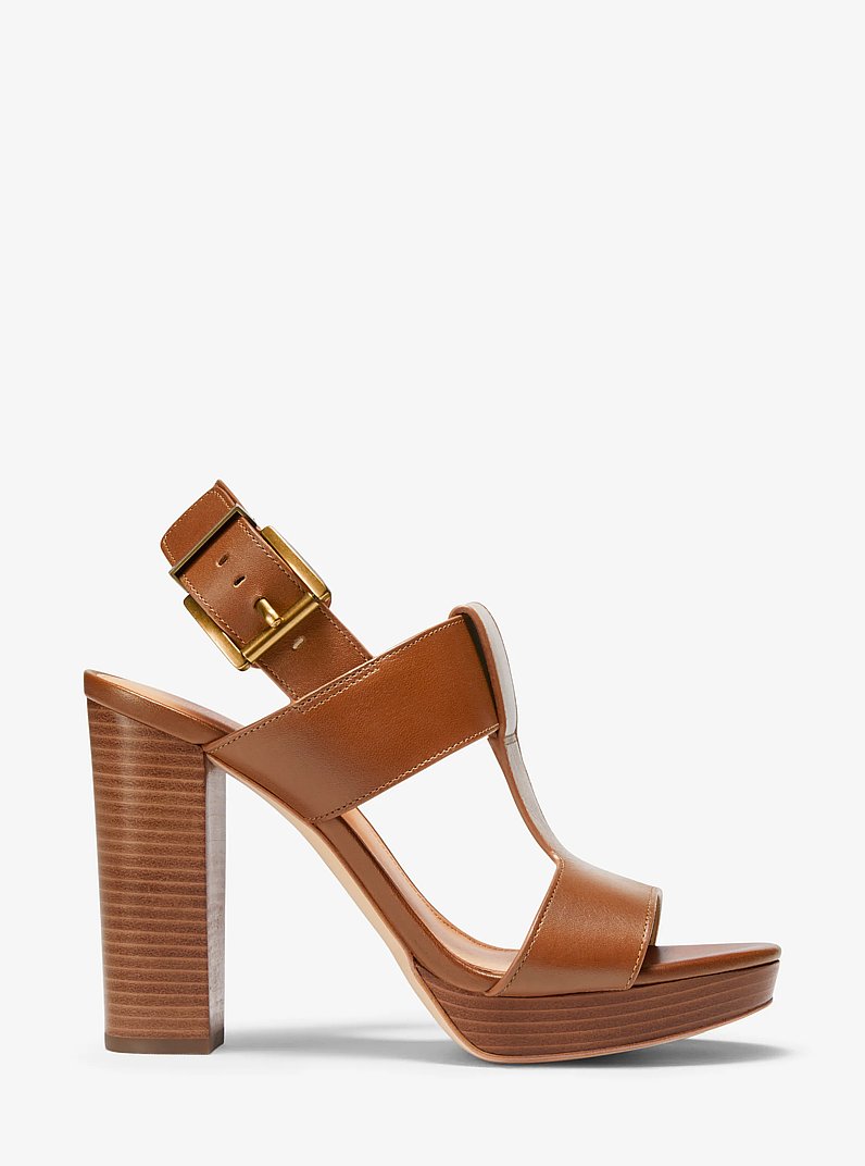 Becker Leather Platform Sandal in LUGGAGE | Michael Kors