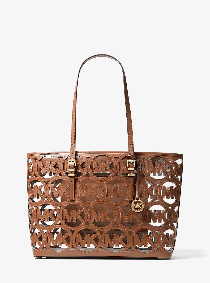 Quinn Large Laser-Cut Logo Tote Bag in LUGGAGE | Michael Kors