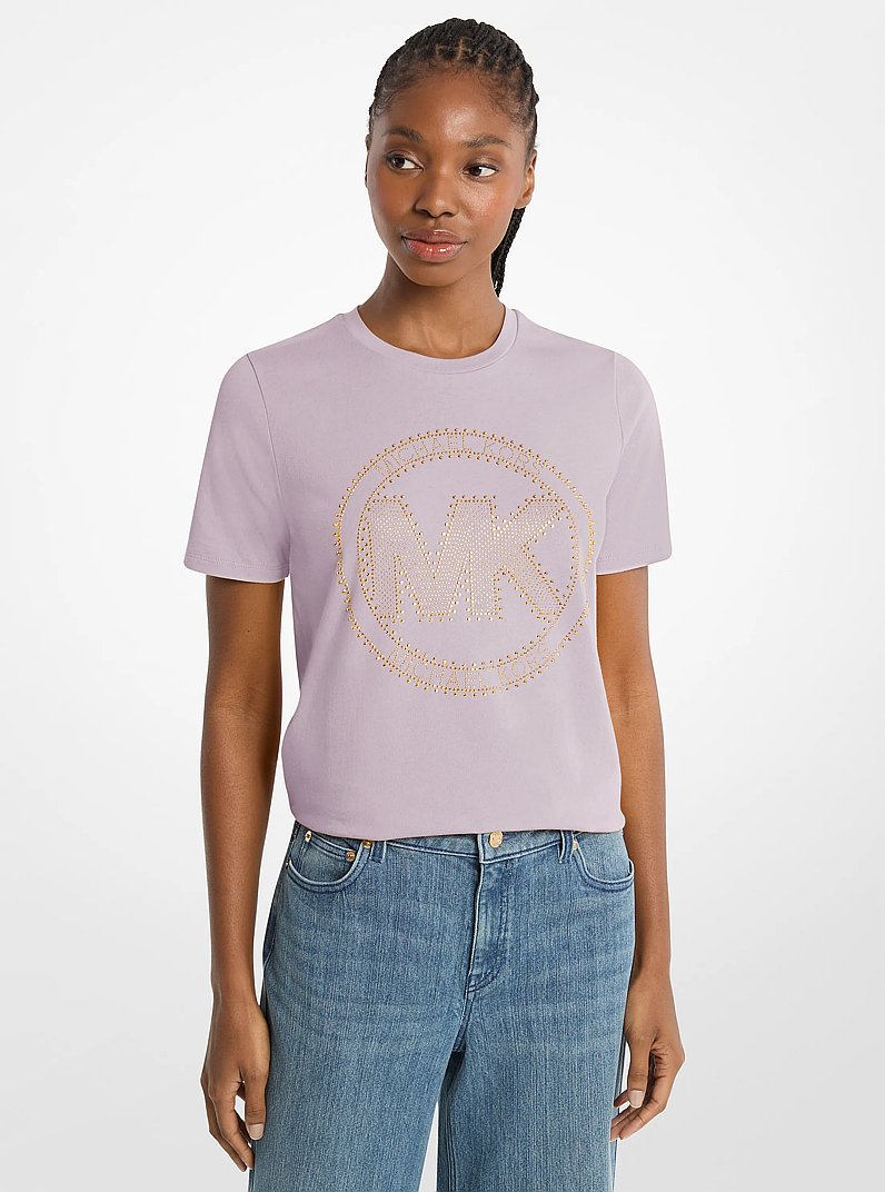 Studded Logo Charm Organic Cotton Jersey T-Shirt in LILAC | Michael Kors