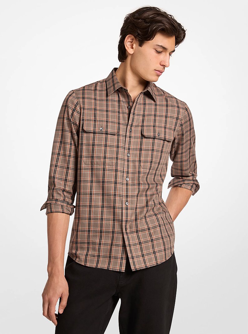 Plaid Cotton Shirt in MUSHROOM | Michael Kors