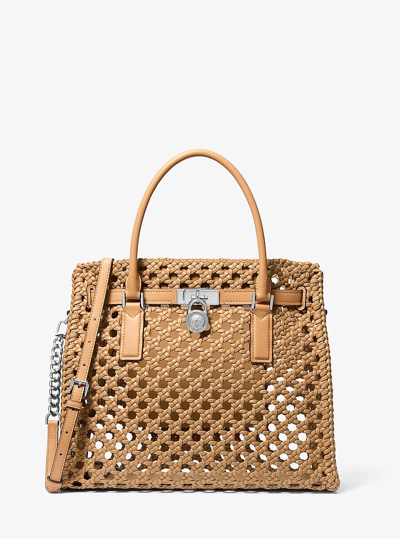 Hamilton Moderne Large Hand-Woven Satchel in PEANUT | Michael Kors