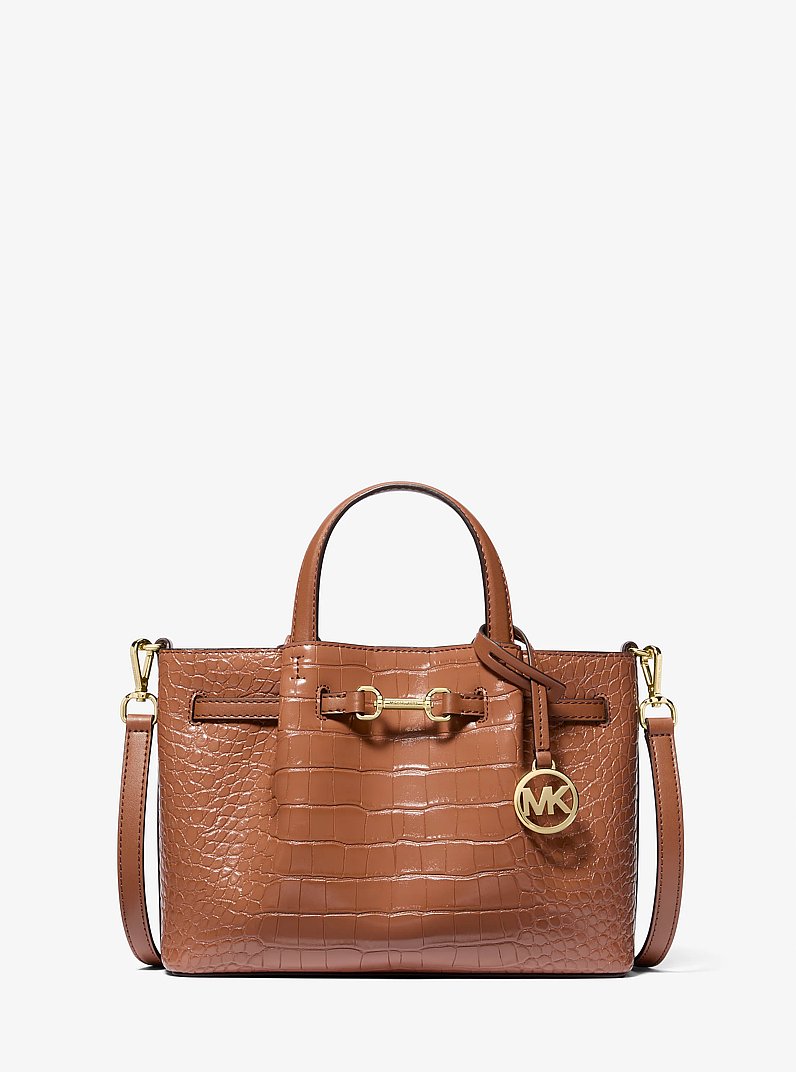 Carson Small Crocodile Embossed Satchel in LUGGAGE | Michael Kors