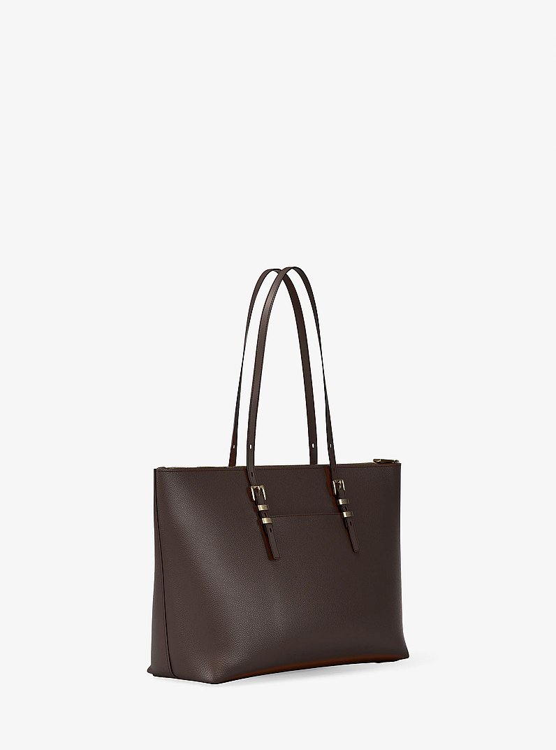 Quinn Large Pebbled Leather Tote Bag in CHOCOLATE | Michael Kors