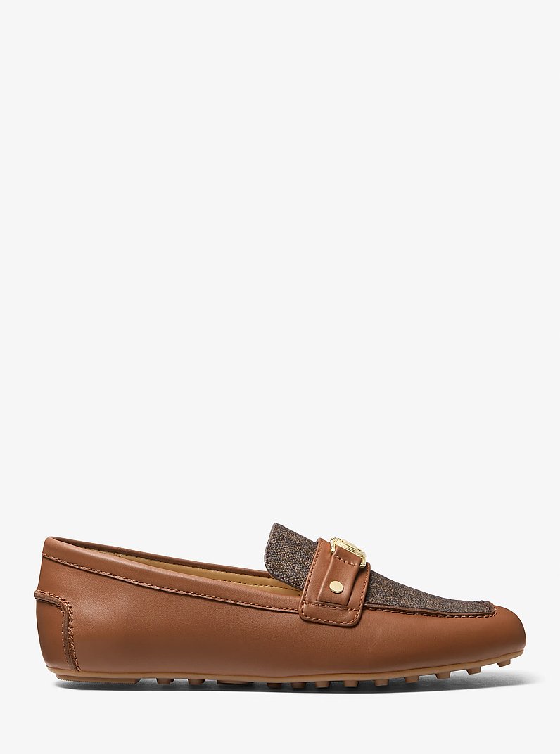 Mandy Leather and Signature Logo Moccasin Loafer in BROWN/LUGGAGE | Michael Kors