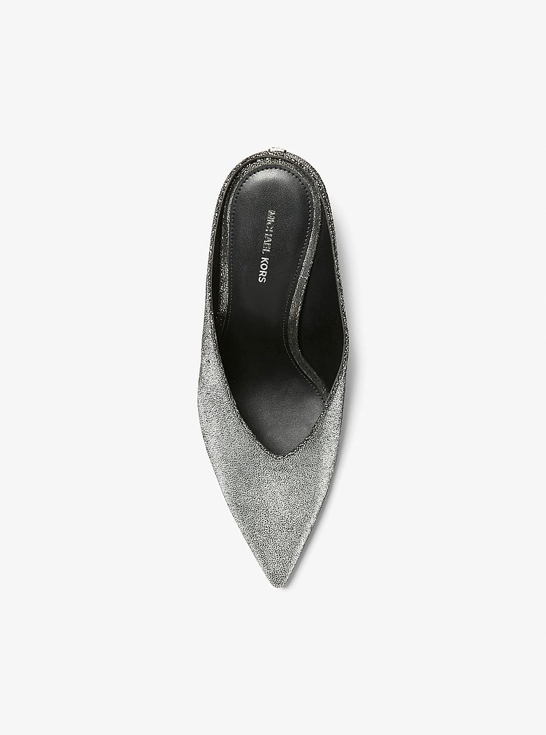 Xandra Metallic Leather Wedge Mule in SILVER | Michael Kors