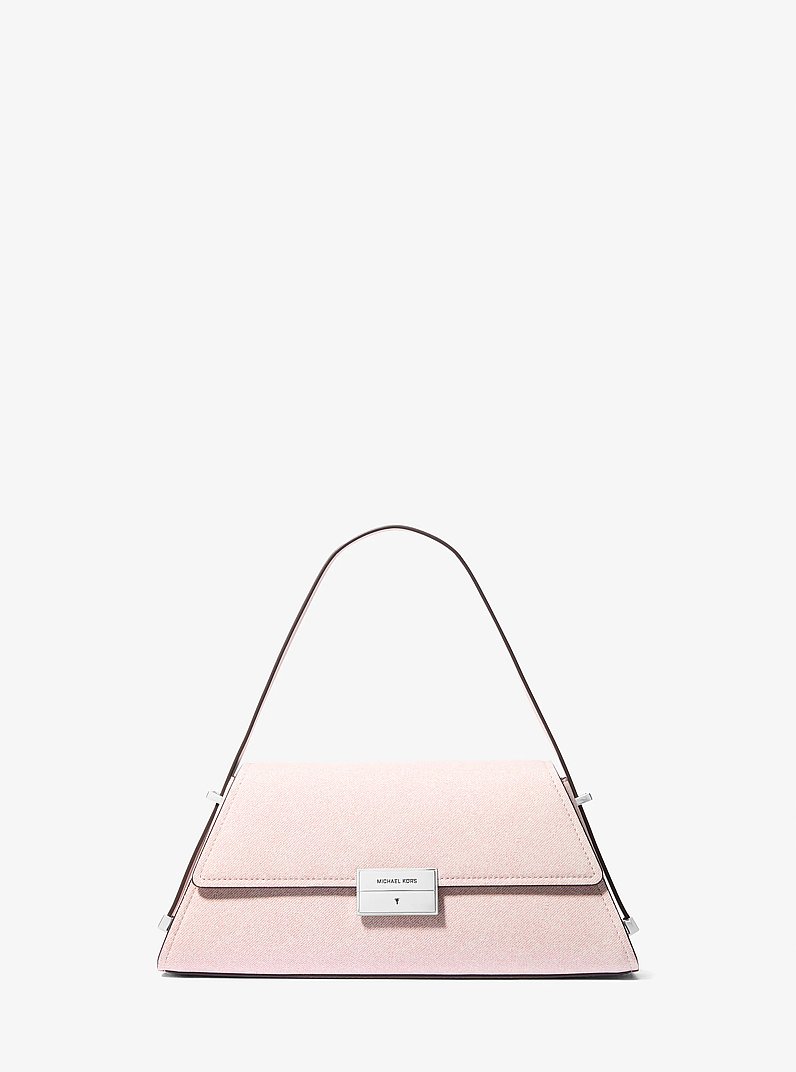 Lunar New Year Ludlow Medium Denim-Printed Leather Shoulder Bag in ROSEWATER | Michael Kors