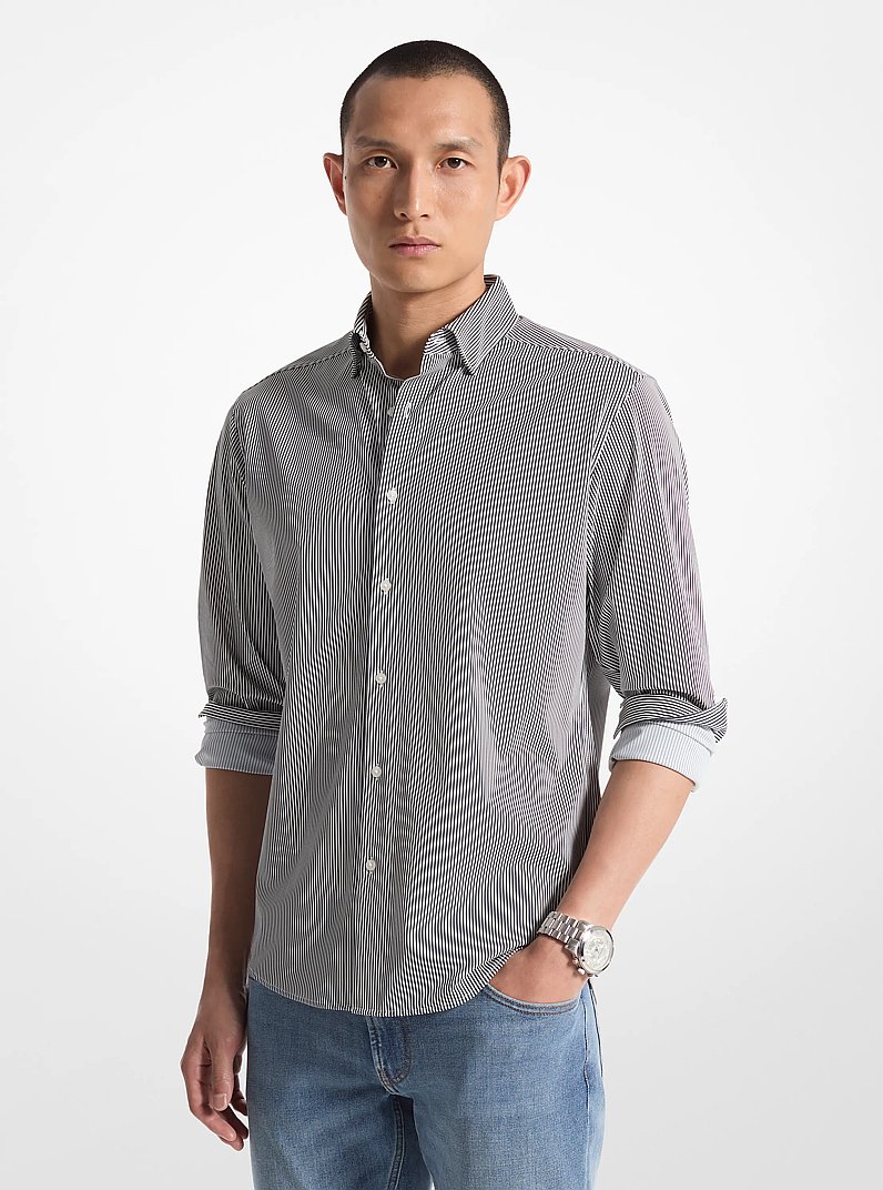 Slim-Fit Stretch Nylon Striped Shirt in MIDNIGHT | Michael Kors
