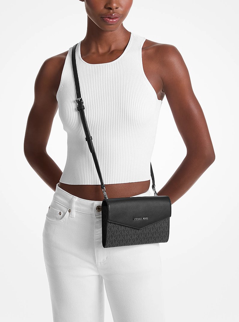 Charlotte Large Leather and Signature Logo 3-in-1 Tote Bag in BLACK | Michael Kors