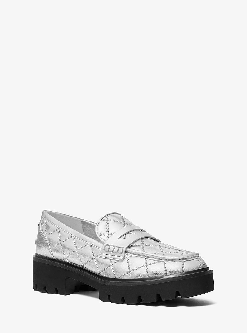 Holland Studded Metallic Loafer in SILVER | Michael Kors
