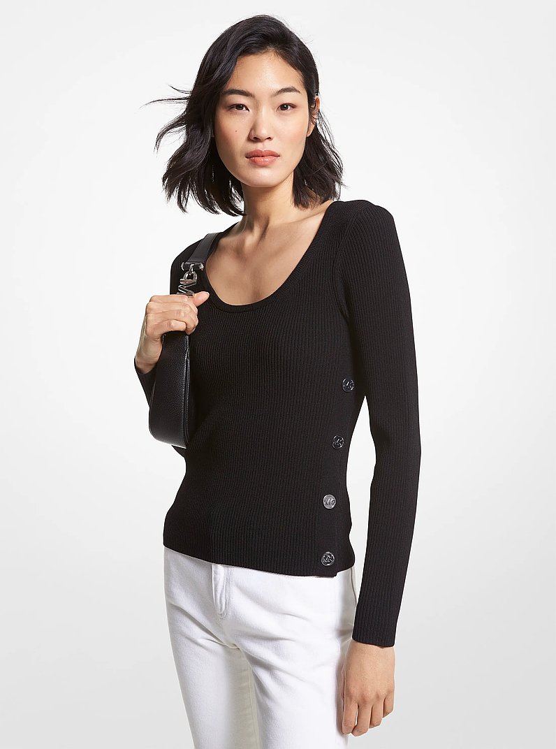Pullover in maglia stretch a coste in NERO | Michael Kors