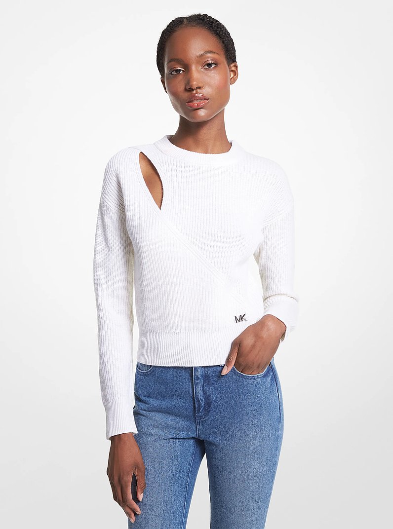 Wool Blend Cutout Sweater in WHITE | Michael Kors