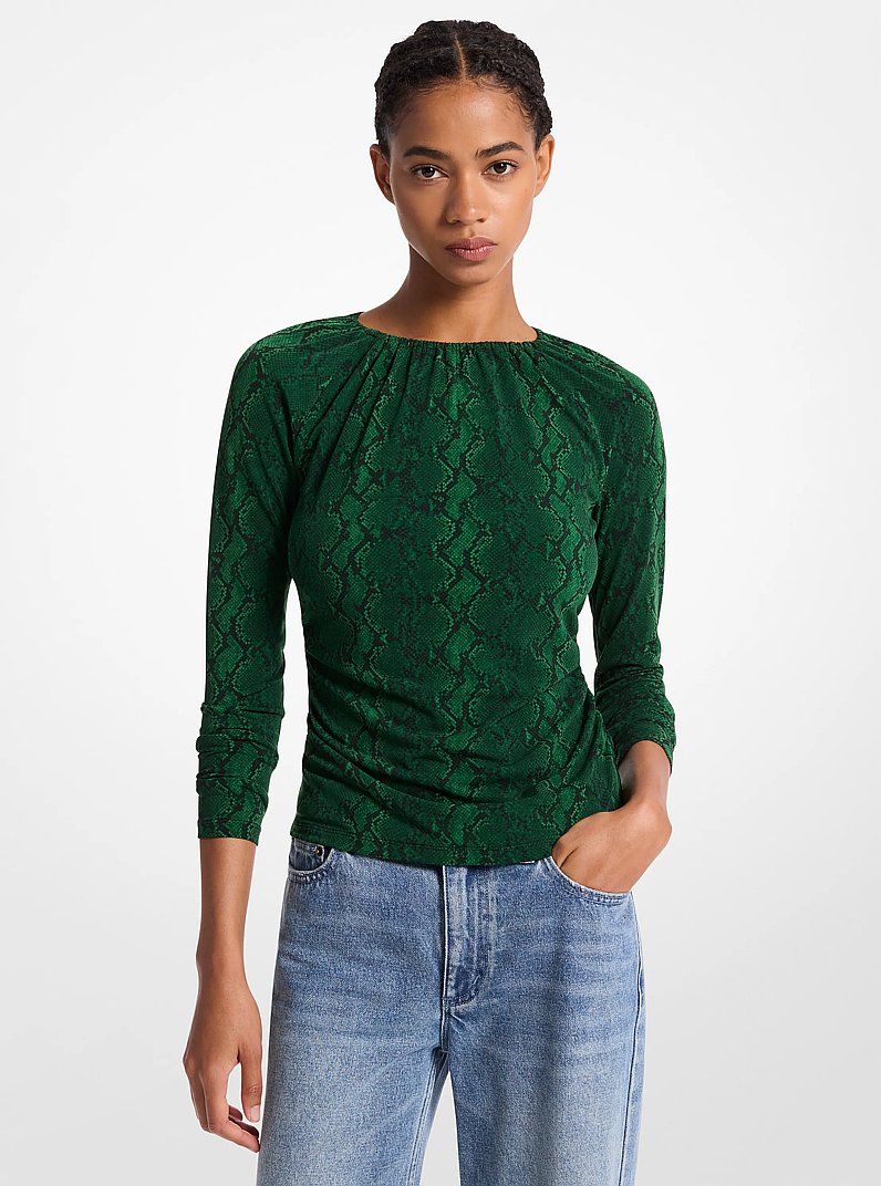 Snake Print Matte Jersey Top in MOSS | Michael Kors